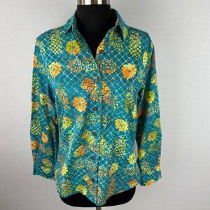 Pete Huntington Shirt Womens Button Down Unique Tribal Pineapple Print Travel M